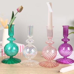 Bougeoir en verre avec bulles colorées