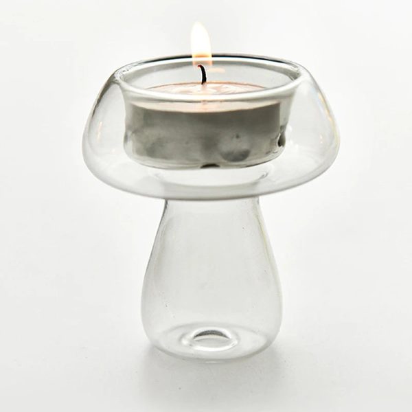 Bougeoir en verre à motif de champignon