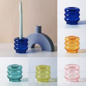 Bougeoir en verre multicolore