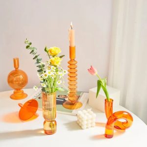 Bougeoir en verre orange