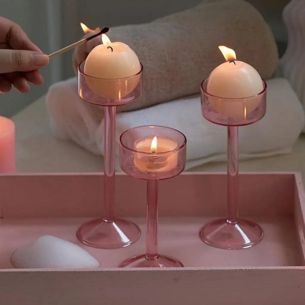 Bougeoir en verre avec pieds colorés