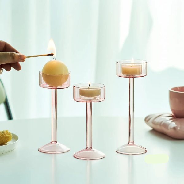 Set de bougeoirs en verre aux pieds colorés