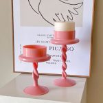 Bougeoir en verre design rose