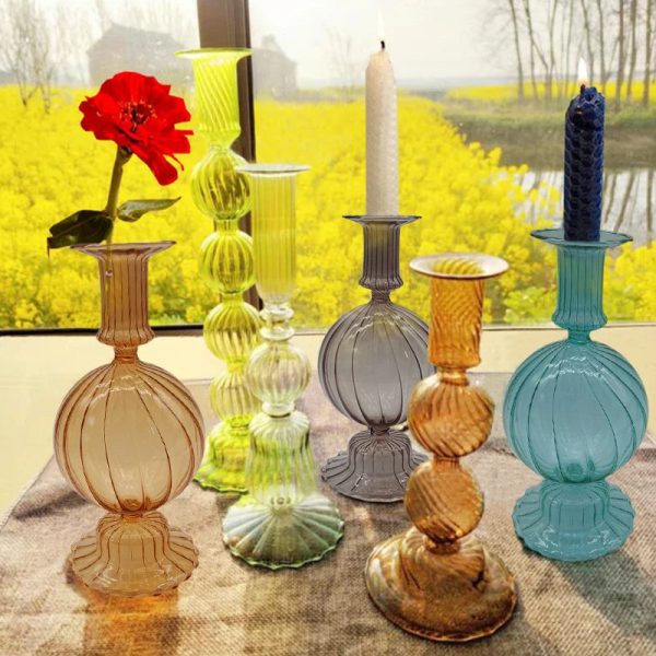 Bougeoir en verre strié élégant pour décoration intérieure