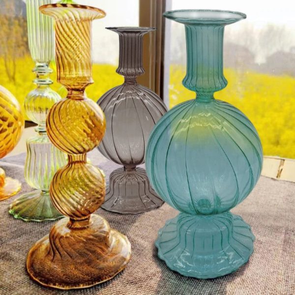 Bougeoir en verre strié, accessoire de table moderne