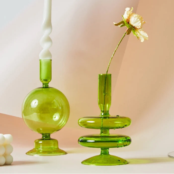 Bougeoir en verre, teinte vert d'eau douce