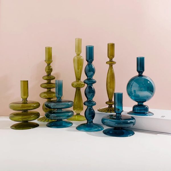 Bougeoir en verre de couleur vert olive