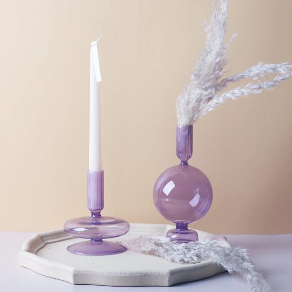 Bougeoir violet en verre pour bougies classiques