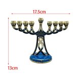 Support à bougies 9 branches bleu doré décoratif