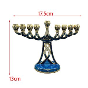 Support à bougies 9 branches bleu doré décoratif