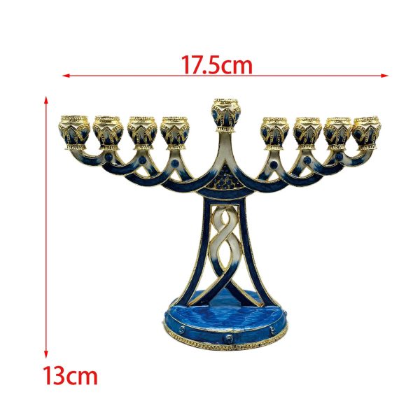 Support à bougies 9 branches bleu doré décoratif