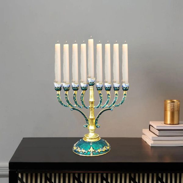 Candélabre 9 branches vert et doré élégant