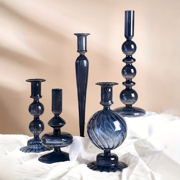 Bougeoir verre couleur bleu profond