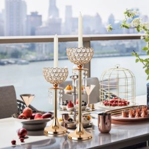 Bougeoir Doré avec pampilles scintillantes pour une ambiance raffinée