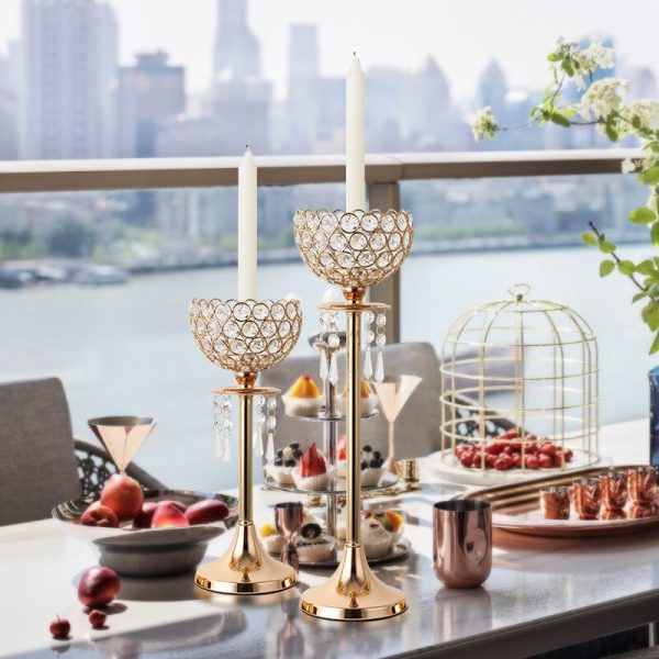Bougeoir Doré avec pampilles scintillantes pour une ambiance raffinée