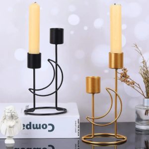 Chandelier Noir Lune 2 Bougies élégant pour décoration intérieure