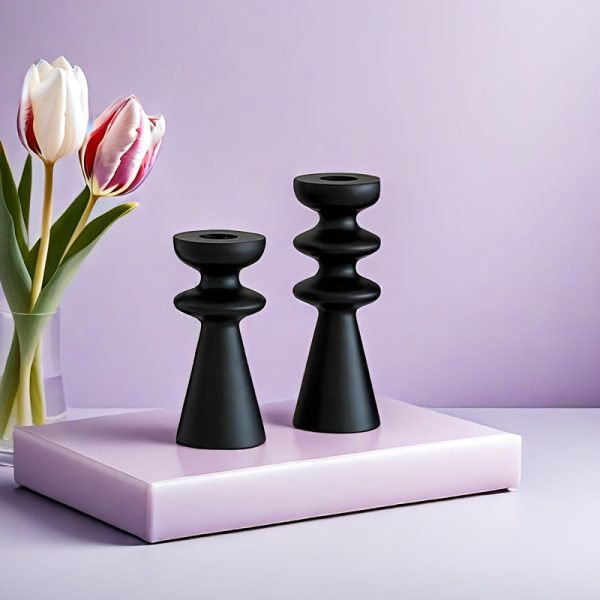 Bougeoir Noir design contemporain, parfait pour la décoration