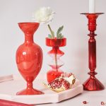 Bougeoir en verre au design contemporain rouge blanc
