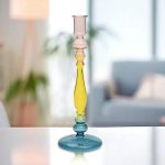 Bougeoir en verre tricolore design vintage