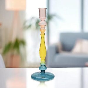 Bougeoir en verre tricolore design vintage