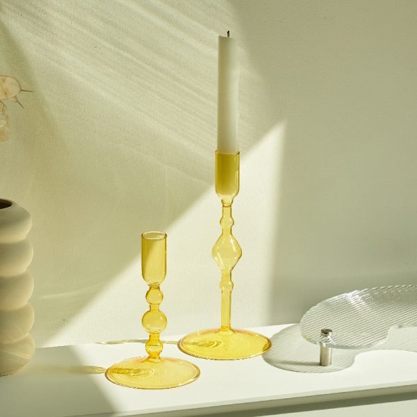 Bougeoir en verre jaune moderne