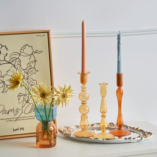 Bougeoir en verre ocre, style contemporain et chic