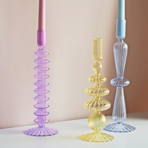 Bougeoir en verre moderne avec finition striée