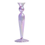 Bougeoir en verre violet irisé, pièce maîtresse décorative