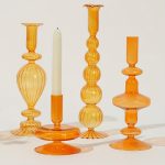 Bougeoir en verre orange vintage
