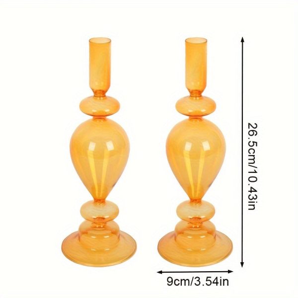 Bougeoir en verre orange pour table