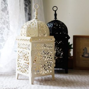 Lanterne Marocaine blanche en métal et fer forgé