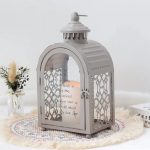 Lanterne en fer forgé gris et bougie lumineuse LED