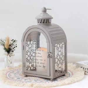 Lanterne en fer forgé gris et bougie lumineuse LED