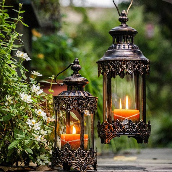 Lanterne en verre de style bronze ancien