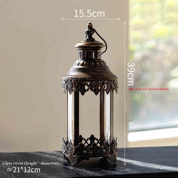 Lanterne en verre, style vintage bronze ancien