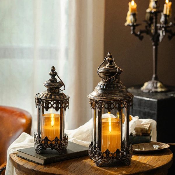 Lanterne décorative en verre et métal bronze