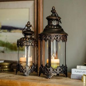 Lanterne en verre, design rétro bronze
