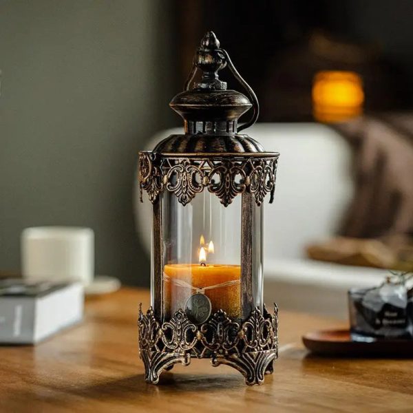 Lanterne vintage en verre et bronze ancien