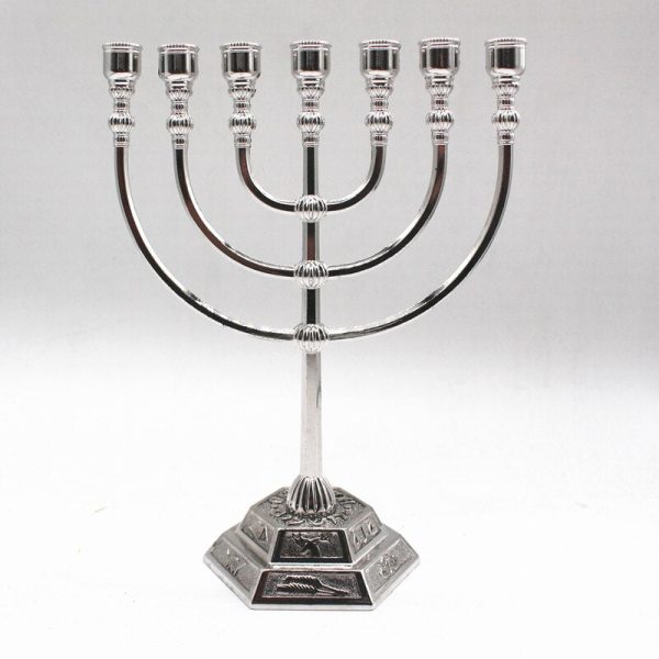 Menorah argentée à 7 branches, candélabre traditionnel