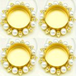 Set de 4 Mini Bougeoirs en doré et perles