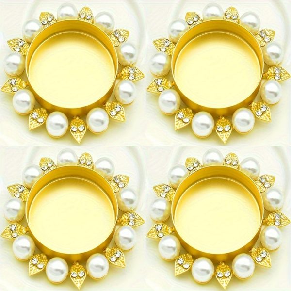Set de 4 Mini Bougeoirs en doré et perles
