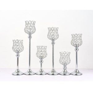 Photophore sur pied, design argenté, collection Cristal