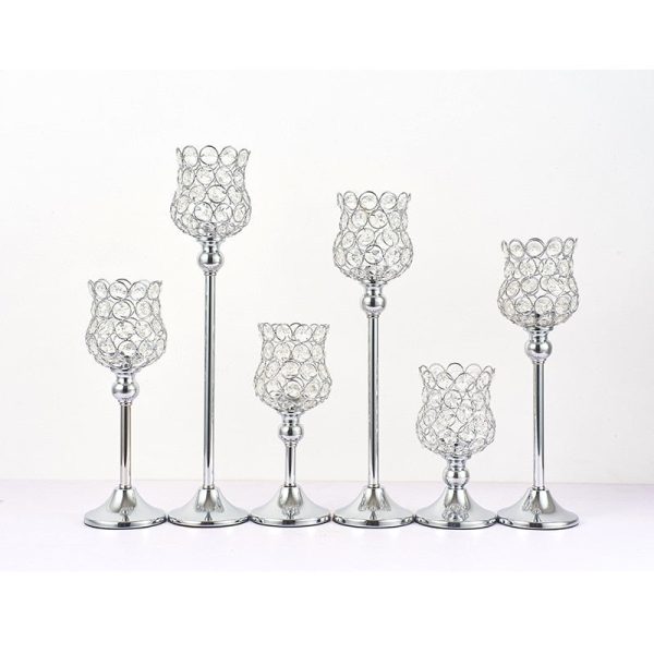 Photophore sur pied, design argenté, collection Cristal