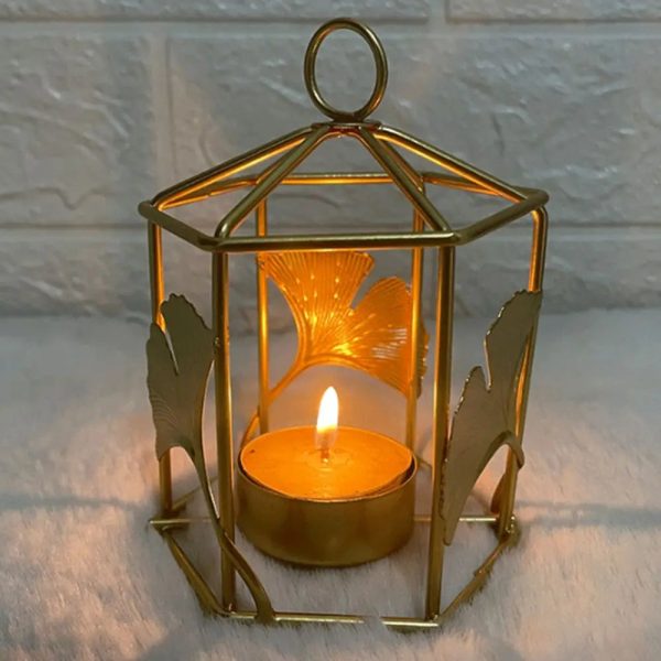 Photophore Doré Ginkgo élégant pour décoration intérieure