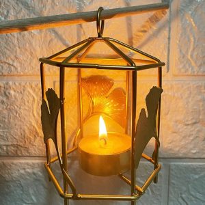 Photophore doré au design Ginkgo pour ambiance chaleureuse