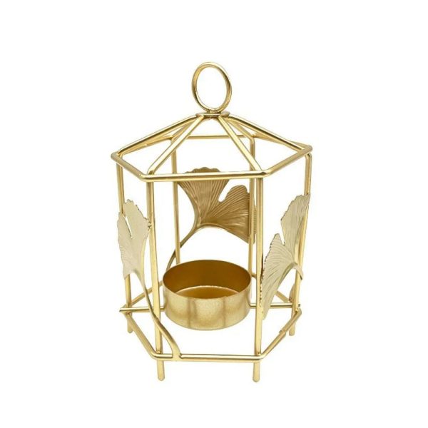 Photophore doré Ginkgo, parfait pour soirées et occasions spéciales