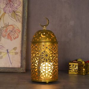 Photophore doré artisanal au design marocain