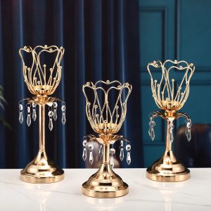 Photophore doré avec pendentif en cristal