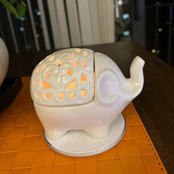 Éléphant blanc en céramique, luminaire original