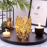 Photophore Feuille Dorée en métal doré